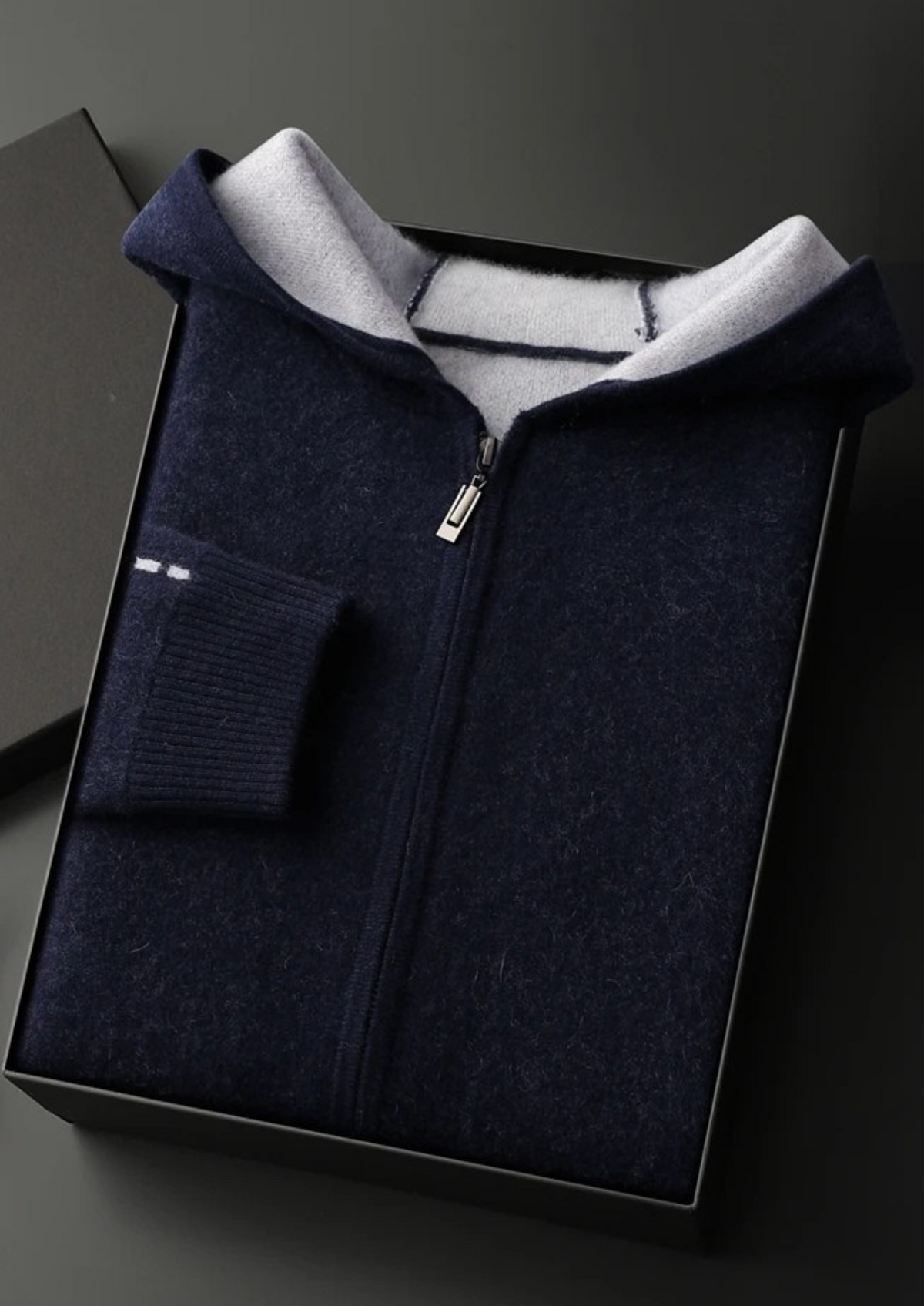 PREMIUM CASHMERE TWO -TONE ZIPPER HOODIE