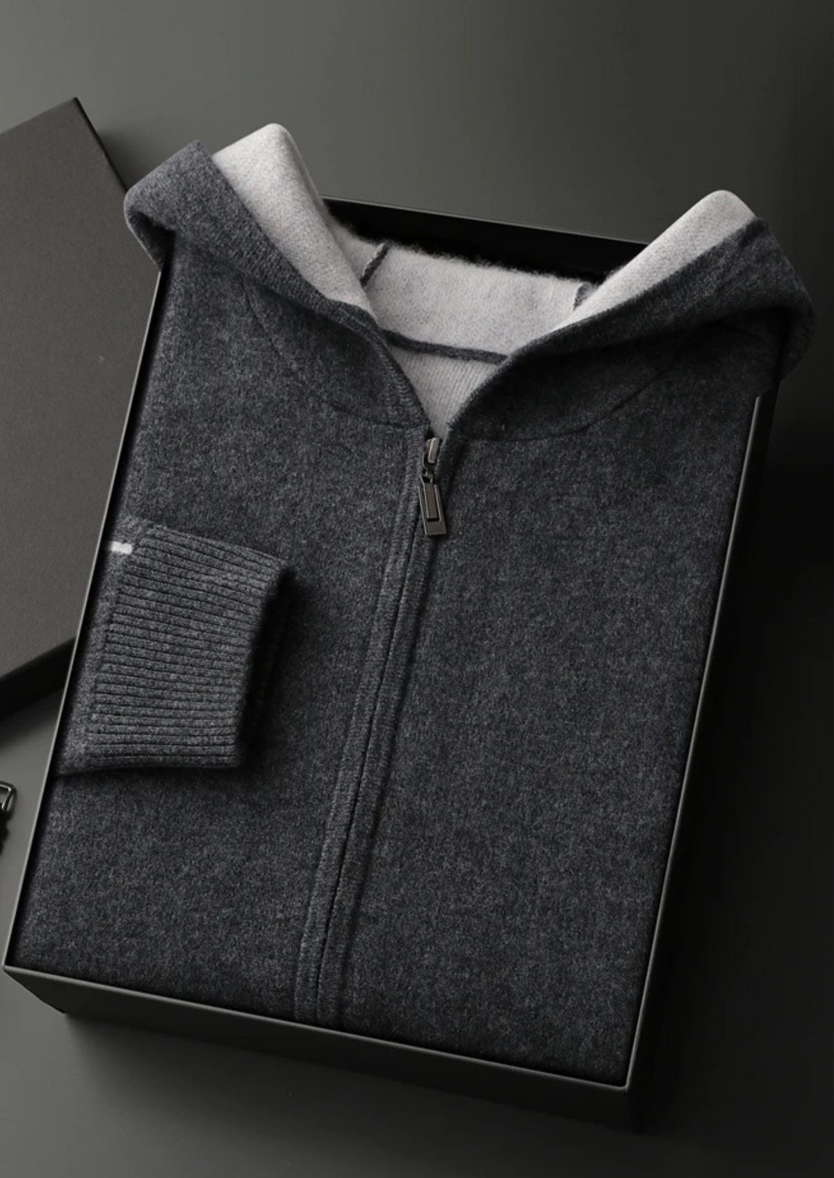PREMIUM CASHMERE TWO -TONE ZIPPER HOODIE