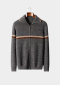 PURE CASHMERE STRIPED ZIP CARDIGAN