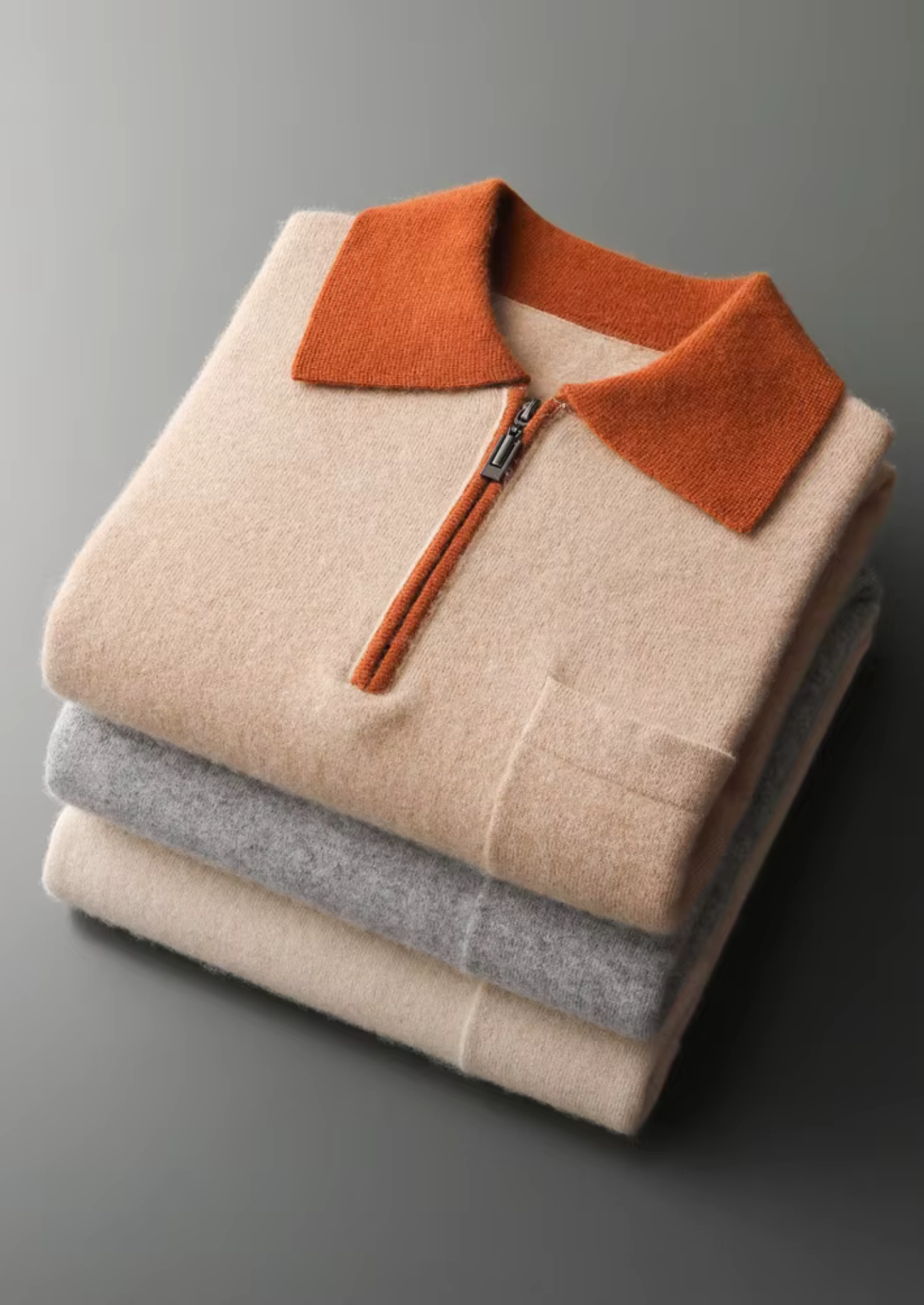 PREMIUM CASHMERE TWO TONE ZIPPER POLO